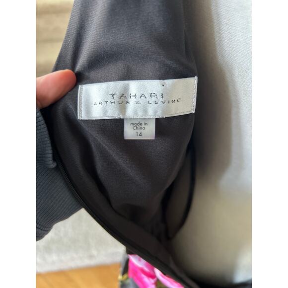 Tahari Black & Pink Floral Print A-Line Sleeveless Maxi Dress Mother of Bride - Picture 6 of 8